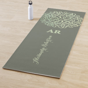 Custom Boho Olive Sage Green Lace Mandala Doily Yoga Mat