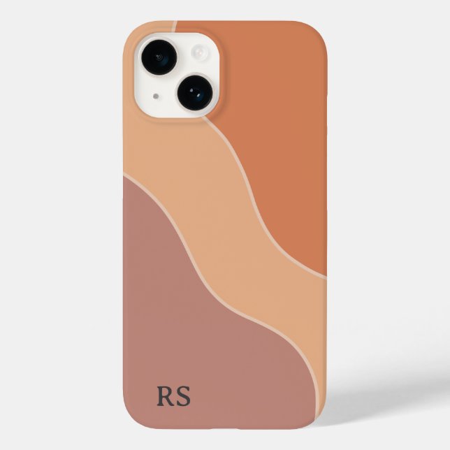 Custom Boho Pastel Waves Monogram Soft Orange Case-Mate iPhone Case (Back)