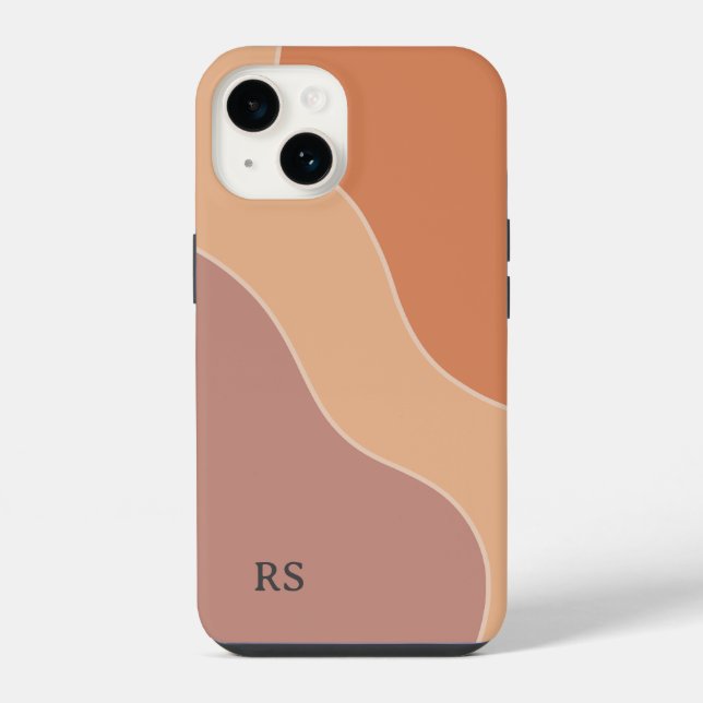 Custom Boho Pastel Waves Monogram Soft Orange iPhone Case (Back)