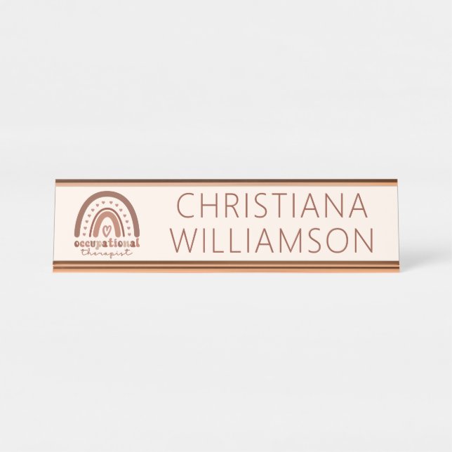 Custom Boho Rainbow OT Occupational Therapist Desk Name Plate (Front)