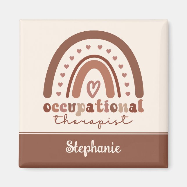 Custom Boho Rainbow OT Occupational Therapist Magnet (Front)