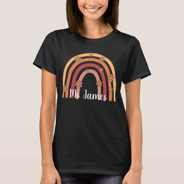 Custom Boho Rainbow Teacher , Personalized Teacher T-Shirt (Front)