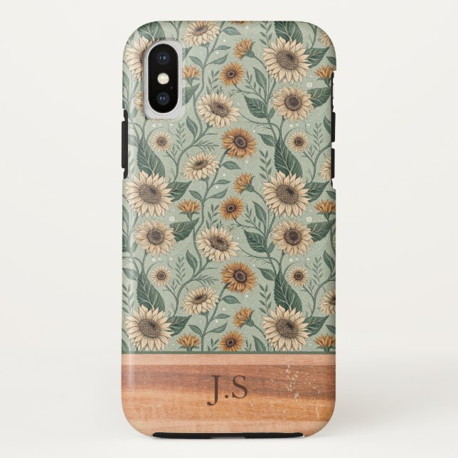 Custom Boho Sunflowers Wood Effect Case-Mate iPhone Case (Back)