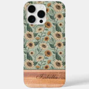 Custom Boho Sunflowers Wood Effect iPhone 16 Pro Max Case