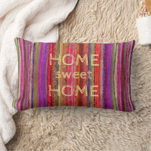 Custom Boho Vintage Red Violet Stripes -  Lumbar Pillow
