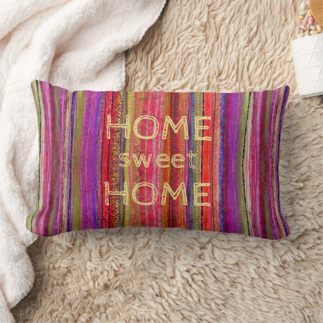 Custom Boho Vintage Red Violet Stripes -  Lumbar Pillow (Blanket)