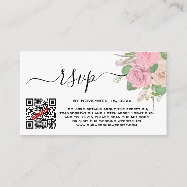 Custom Boho Wedding QR Code RSVP  Enclosure Card (Front)