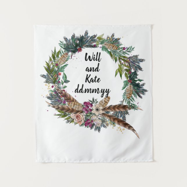 Custom Boho Winter Wedding Reception Photo Booth Tapestry (Front)