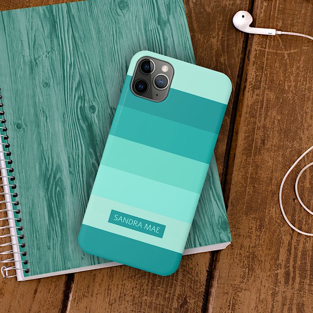Custom Bold Aqua Turquoise Blue Green Art Stripes iPhone Case (Creator Uploaded)