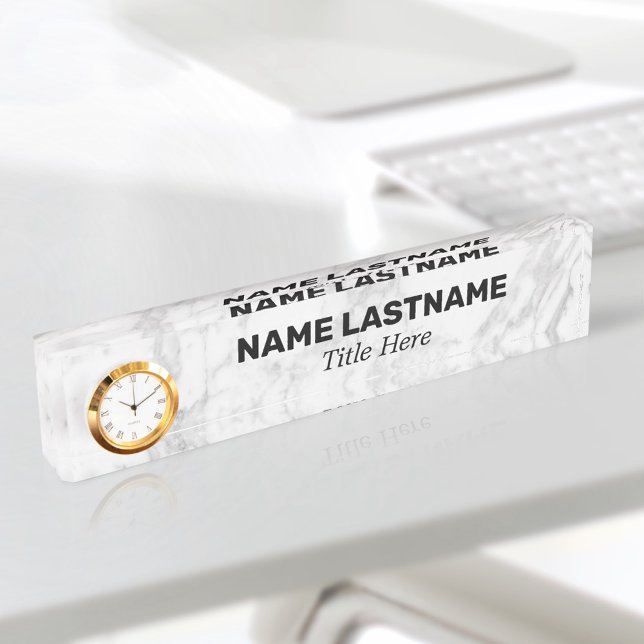 Custom Bold Grey Marble Minimalist Modern Clock Nameplate (Creator Uploaded)