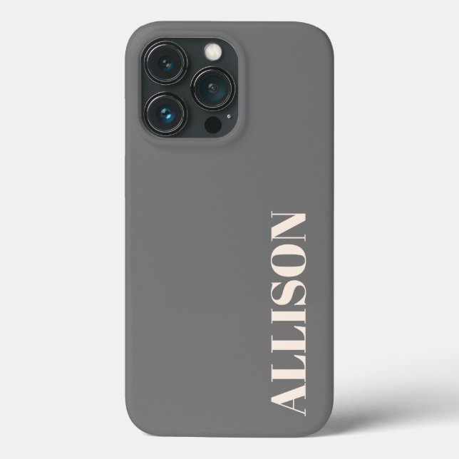 Custom Bold Name Cream and Plain Grey Case-Mate iPhone Case (Back)