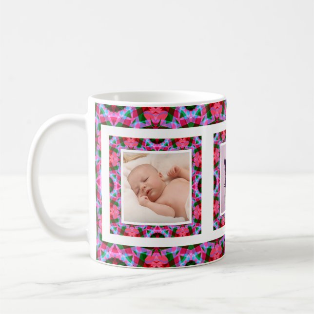 Custom Bold Pink Green Mother’s Day Mom Photo Tea Coffee Mug (Left)