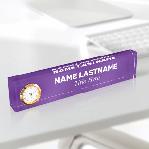 Custom Bold Purple Simple Minimalist Modern Clock Nameplate
