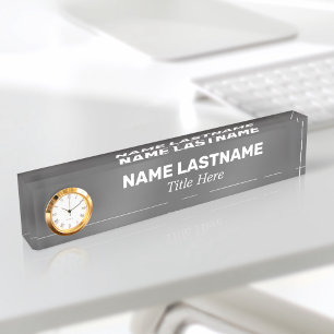 Custom Bold Simple Grey Minimalist Modern Clock Nameplate