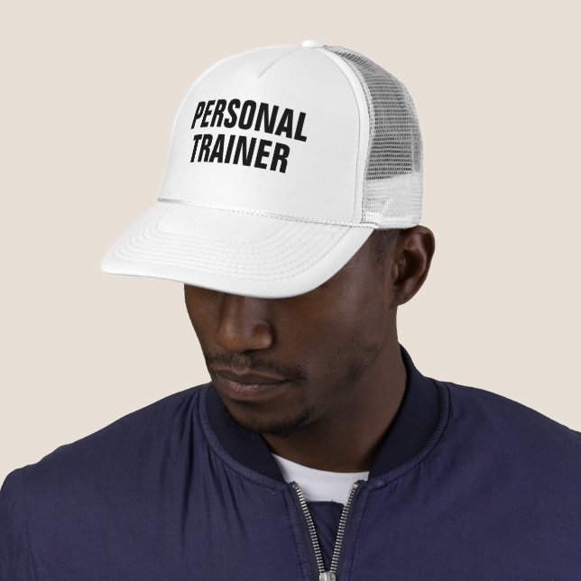 Custom Bold Text Mens Personal Trainer Baseball Trucker Hat (In Situ)