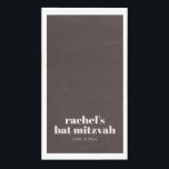 Custom Bold Typography Modern Brown Bat Mitzvah Napkin<br><div class="desc">These personalized bat mitzvah guest towels feature a rich brown background with ivory cream typography and a clean, modern layout. Customize the name and date to add a thoughtful touch to bathroom baskets, powder rooms, or hospitality areas during the celebration. The neutral color palette pairs easily with modern, classic, or...</div>