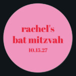 Custom Bold Typography Pink Red Modern Bat Mitzvah Classic Round Sticker<br><div class="desc">Custom Bold Typography Bright Pink and Red Modern Bat Mitzvah Classic Round Sticker</div>