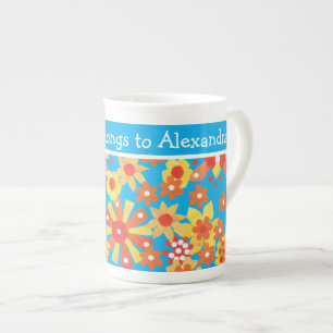 Custom Bone China Mug, Ditzy Orange Flowers Mug