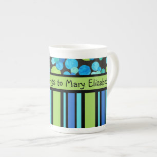 Custom Bone China Mug, Striped Blue Moons Pattern Mug