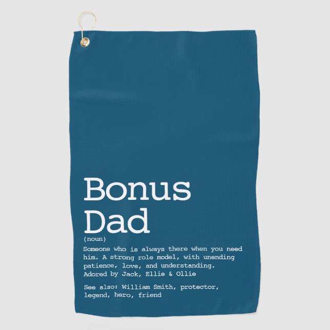 Custom Bonus Dad Stepdad Definition Blue Golf Towel (Front)