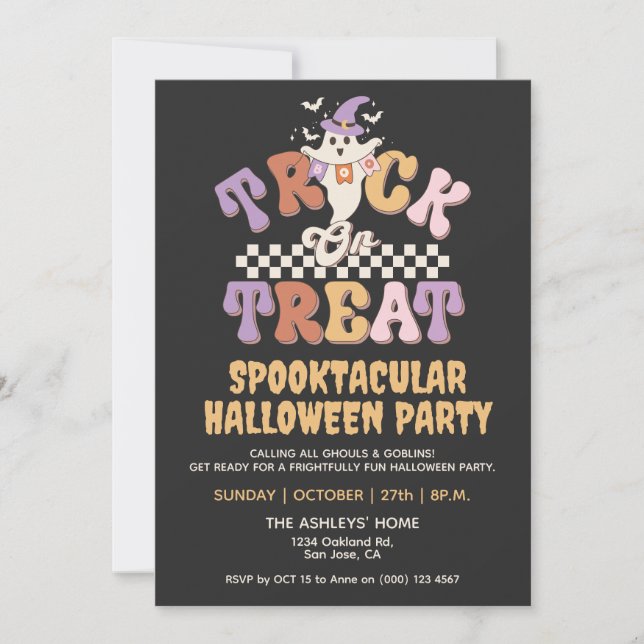 Custom Boo Ghost Cute Trick or Treat Halloween Invitation (Front)