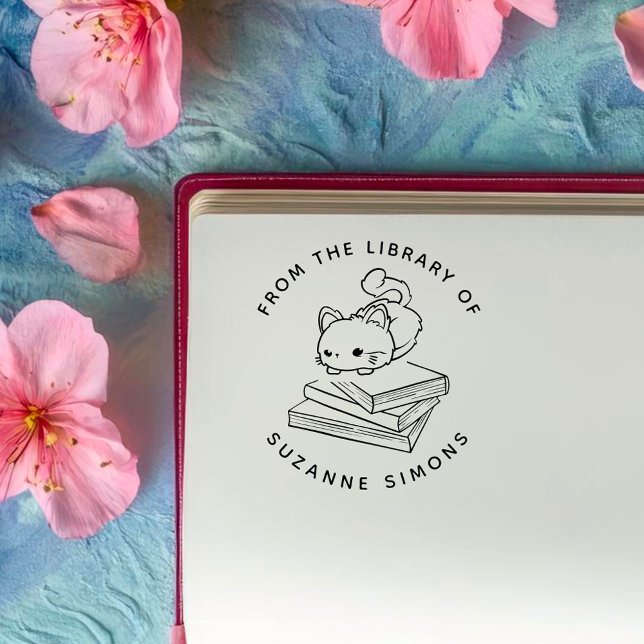 Custom Book | Cute Cat on Books Self-inking Stamp (Creator Uploaded)