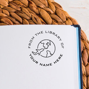 Custom Book Embosser   World Travellers Airplane Self-inking Stamp