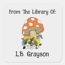 Custom Book Label Retro Mushroom