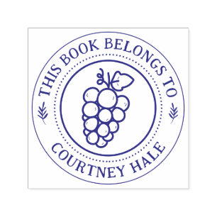 Custom Book Stamp   Handwritten Grape Round