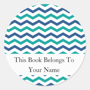 Custom Bookplates   Green Blue Chevron Stripes Classic Round Sticker