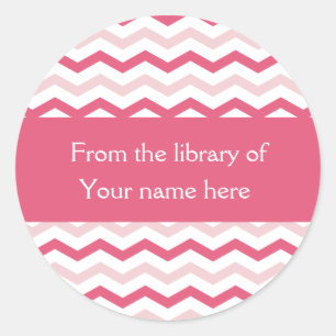 Custom Bookplates   Pink Chevron Stripes Classic Round Sticker