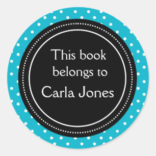 Custom Bookplates   White Dots On Blue Classic Round Sticker