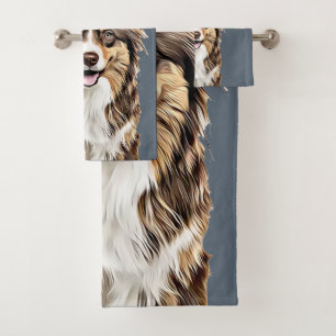 Custom Border Collie Dog Personalized Drawing Bath Towel Set