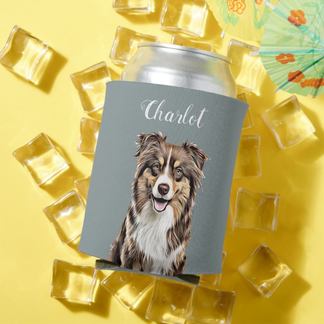 Custom Border Collie Dog Personalized Drawing Can Cooler (In Situ Summer)