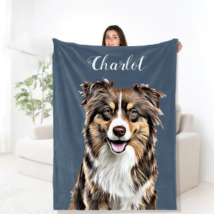Custom Border Collie Dog Personalized Drawing Fleece Blanket