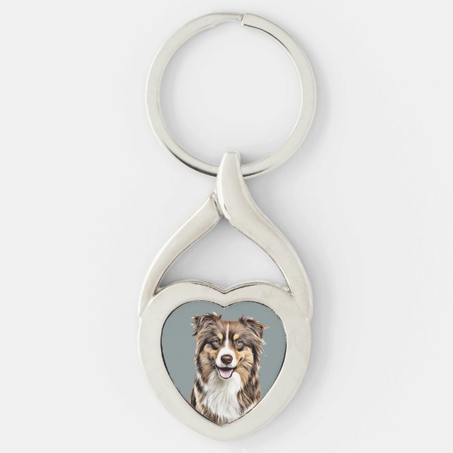 Custom Border Collie Dog Personalized Drawing Keychain (Front)