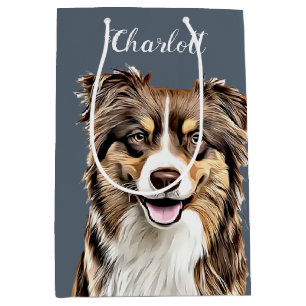 Custom Border Collie Dog Personalized Drawing Medium Gift Bag
