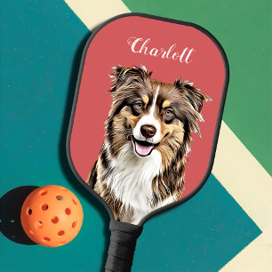 Custom Border Collie Dog Personalized Drawing Pickleball Paddle
