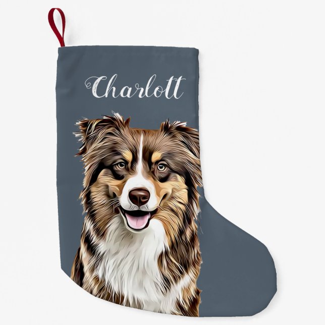 Custom Border Collie Dog Personalized Drawing Small Christmas Stocking (Front)