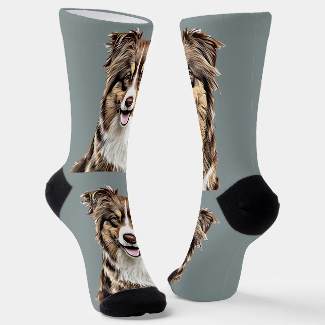 Custom Border Collie Dog Personalized Drawing Socks (Angled)