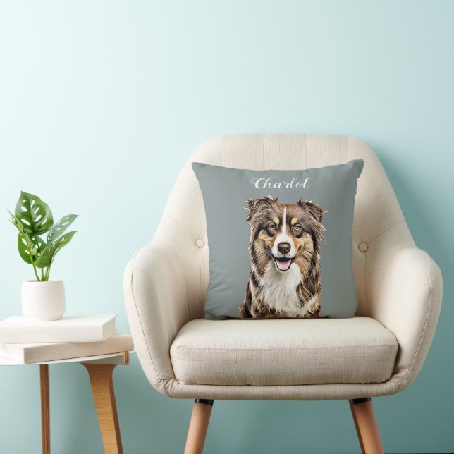 Custom Border Collie Dog Personalized Drawing Throw Pillow (Chair)