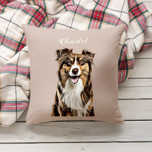 Custom Border Collie Dog Personalized Drawing Throw Pillow