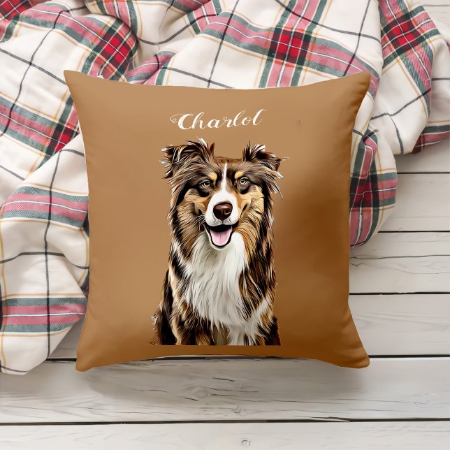Custom Border Collie Dog Personalized Drawing Throw Pillow (Creator Uploaded)