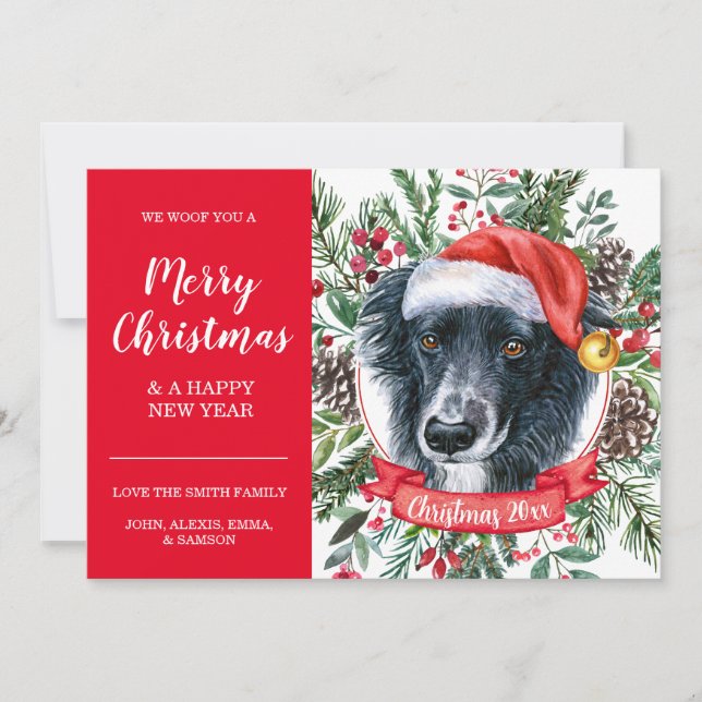 Custom Border Collie Inexpensive Christmas Card (Front)
