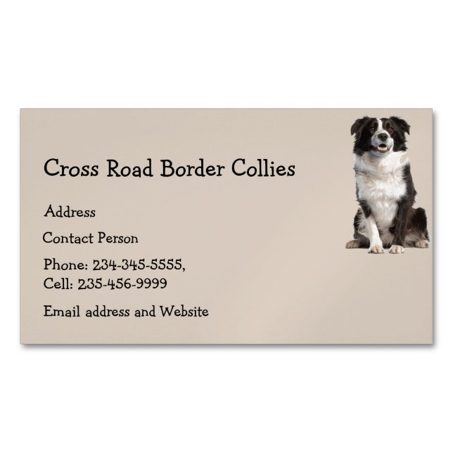 Custom Border Collies Dog Pet Animal Logo Magnetic Business Card (Front)