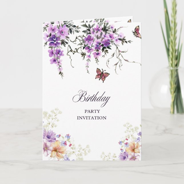 Custom Botanical Birthday Party Invitation (Front)
