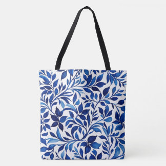 Custom Botanical Blue Floral Bag, Nature Design Tote Bag
