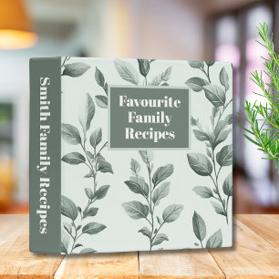 Custom Botanical Green Leaf Family Recipe  Binder
