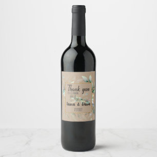 Custom Botanical Green Leaves Wedding Thank You Wine Label