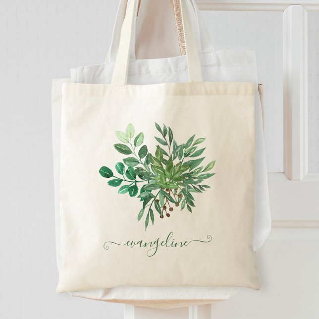 Custom Botanical Greenery Leaf Watercolor Pretty Tote Bag (Creator Uploaded)